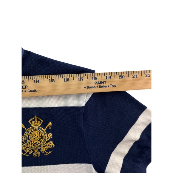 Polo Ralph Lauren Mens Custom Fit Striped Rugby Polo Shirt Navy White Sz LG Logo - Picture 10 of 16
